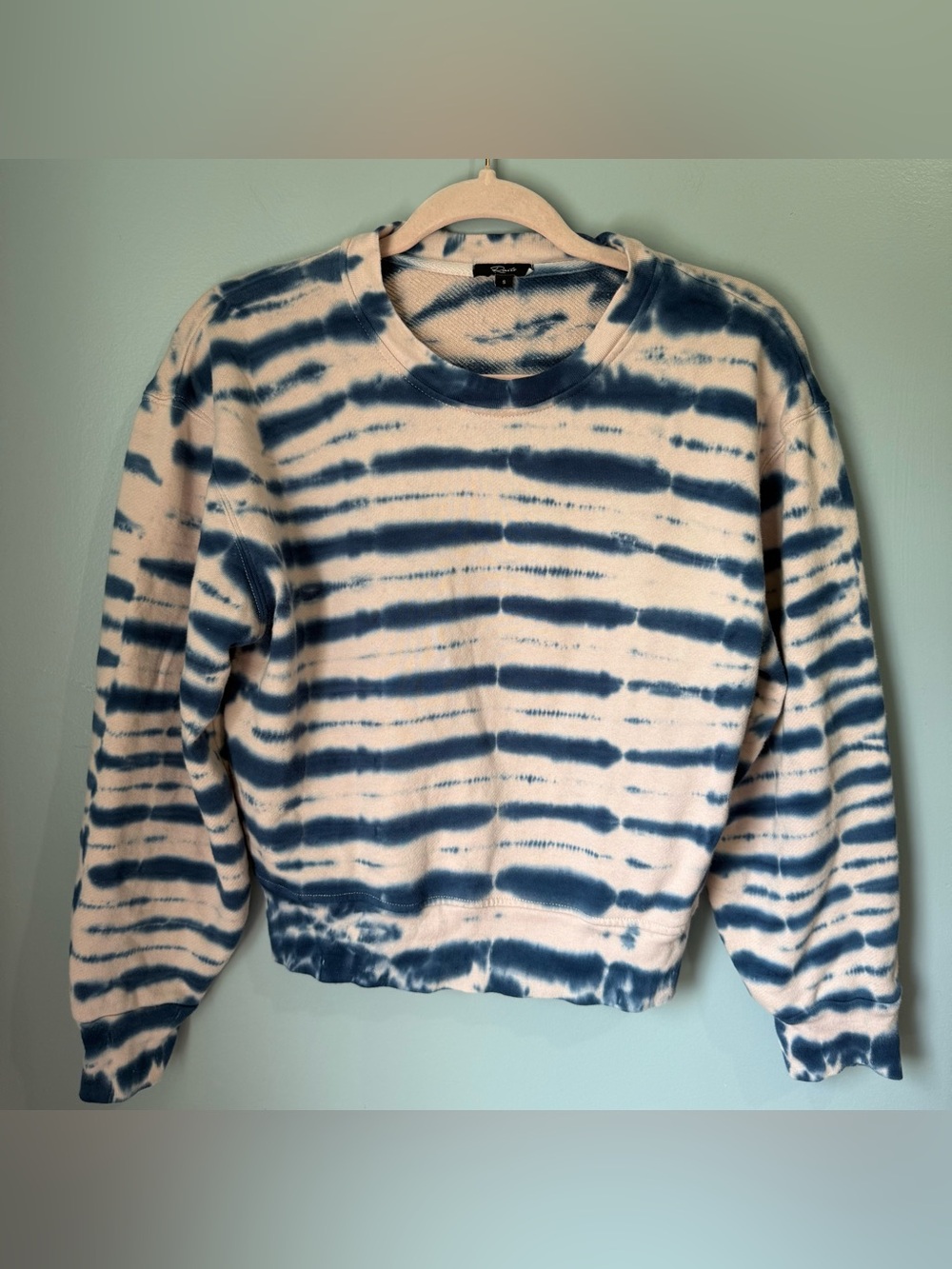 Rails Ramona Striped Indigo Tie Dye Crewneck Pullover Sweatshirt Cropped Small